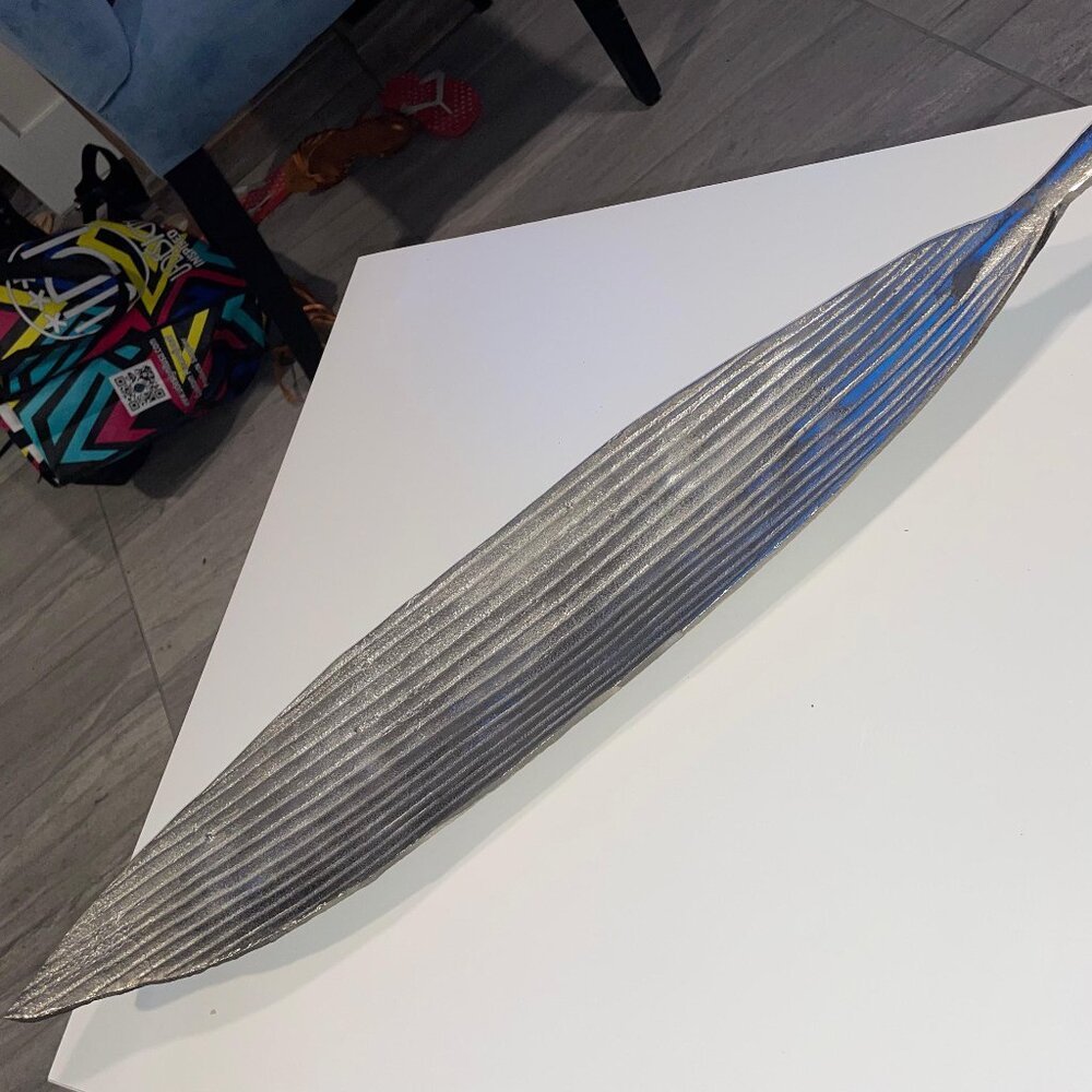 Large Decorative Metallic Silver Sturdy Long Leaf Tray Centerpiece 25.5-26 inch